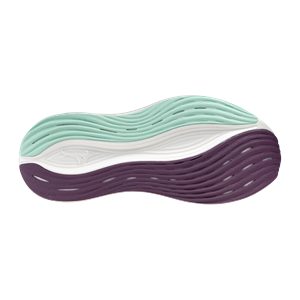 Wavy-patterned shoe sole with purple, white, and green colors on a white background
