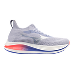 Gray running shoe with a colorful sole on a white background