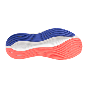 Wavy shoe sole with blue, white, and pink colors on a white background