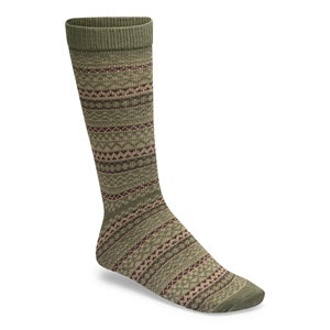 Green patterned sock on a white background