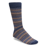 Navy and brown striped sock on a white background
