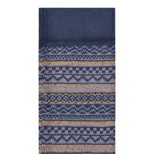 Navy blue sock with a pattern on a white background