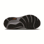 Black athletic shoe with a white background